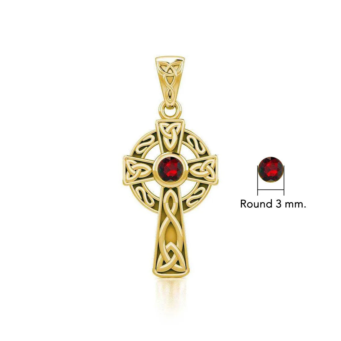 Celtic Knotwork Cross Solid Gold Pendant with Gem GTP1412