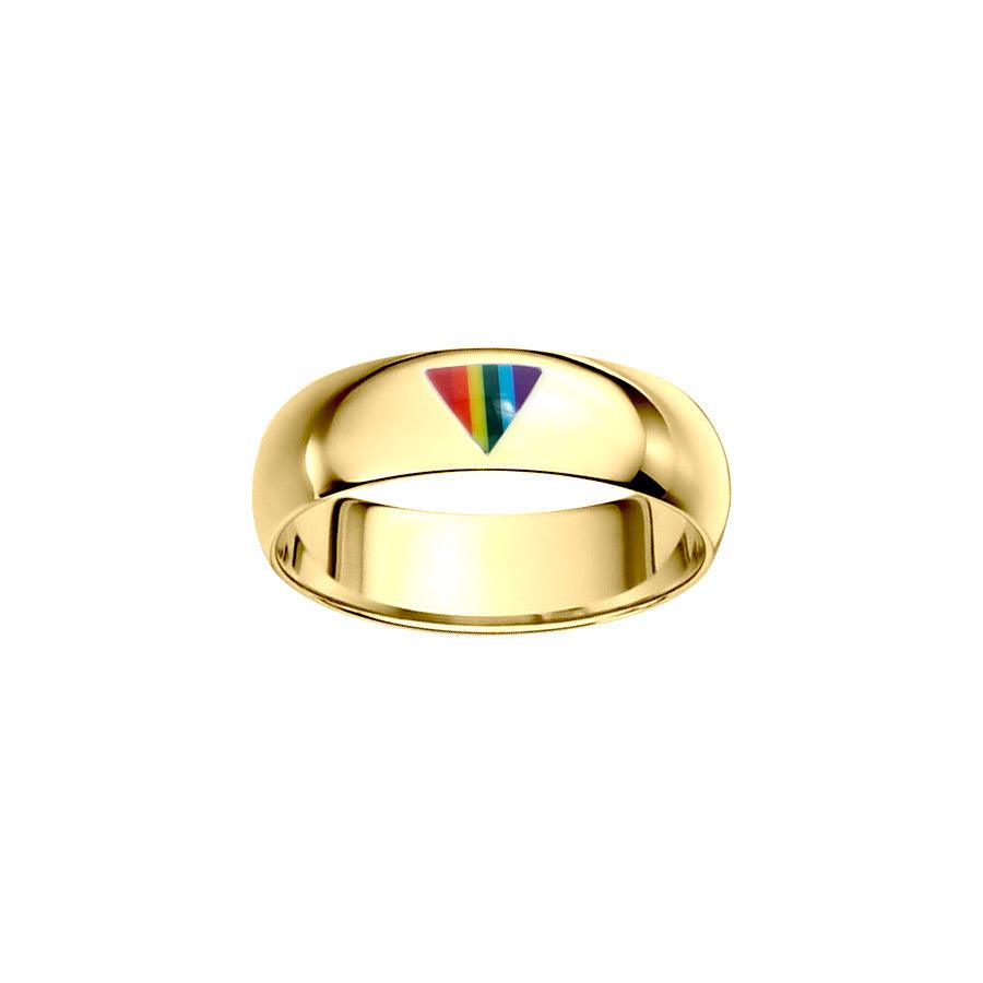 Rainbow Triangle Inlay Solid Gold Band Ring GTR1422 - Jewelry