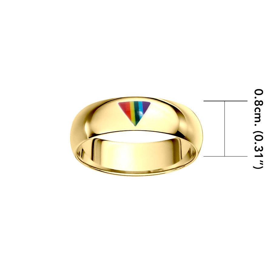 Rainbow Triangle Inlay Solid Gold Band Ring GTR1422 - Jewelry