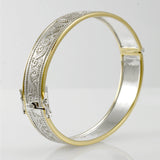 Small Silver and Gold Plate Border Celtic Bangle with open lock MBA211 - Jewelry
