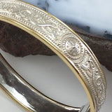 Small Sterling Silver and 14K Gold Accent Border Celtic Bangle with open lock MBA211