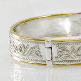 Small Silver and Gold Plate Border Celtic Bangle with open lock MBA211 - Jewelry