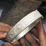 Small Sterling Silver and 14K Gold Accent Border Celtic Bangle with open lock MBA211