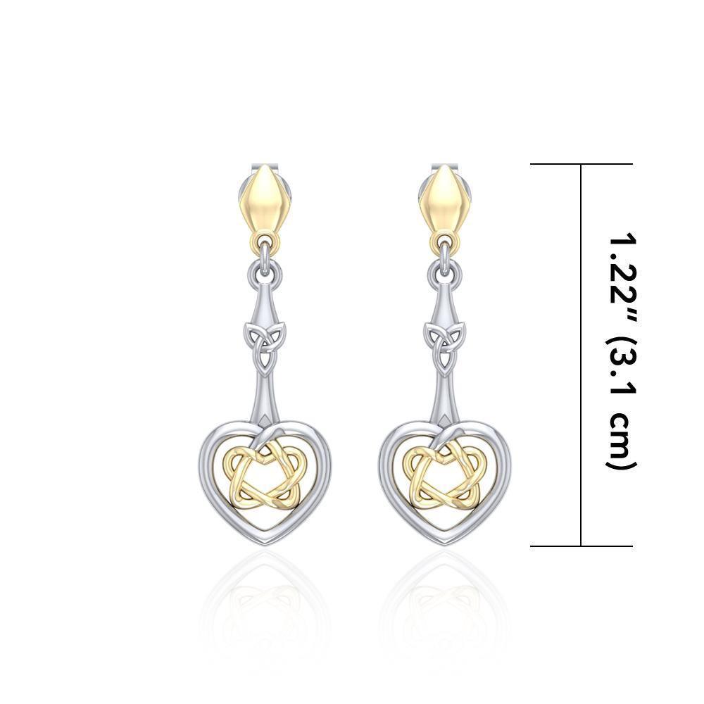 Celtic Heart Sterling Silver and 14K Gold Accent Post Earrings MER1676