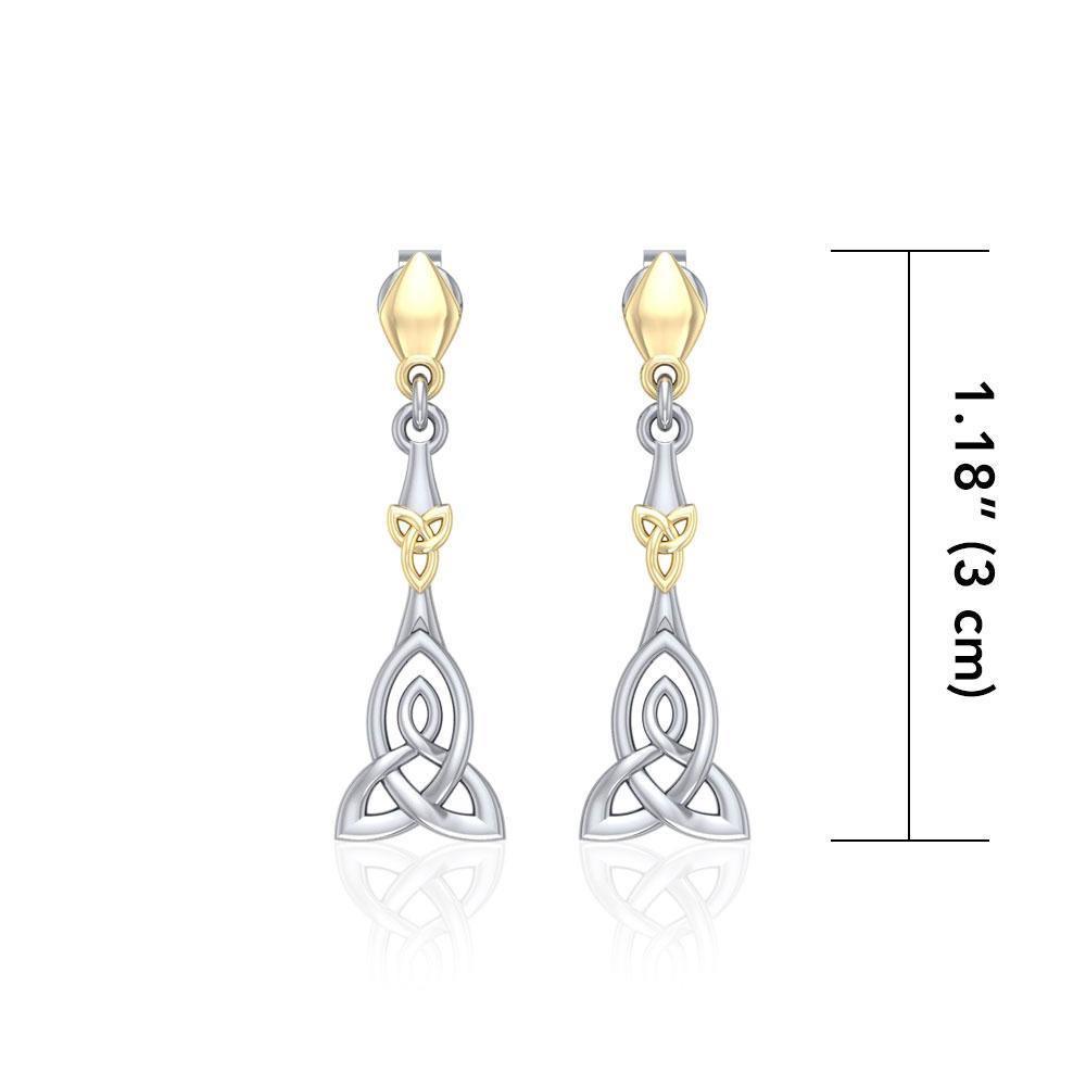 Celtic Trinity Knot Sterling Silver and 14K Gold Accent Post Earrings MER1678