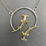 Double Hammerhead Shark Sterling Silver and Gold Accent Necklace MNC434P