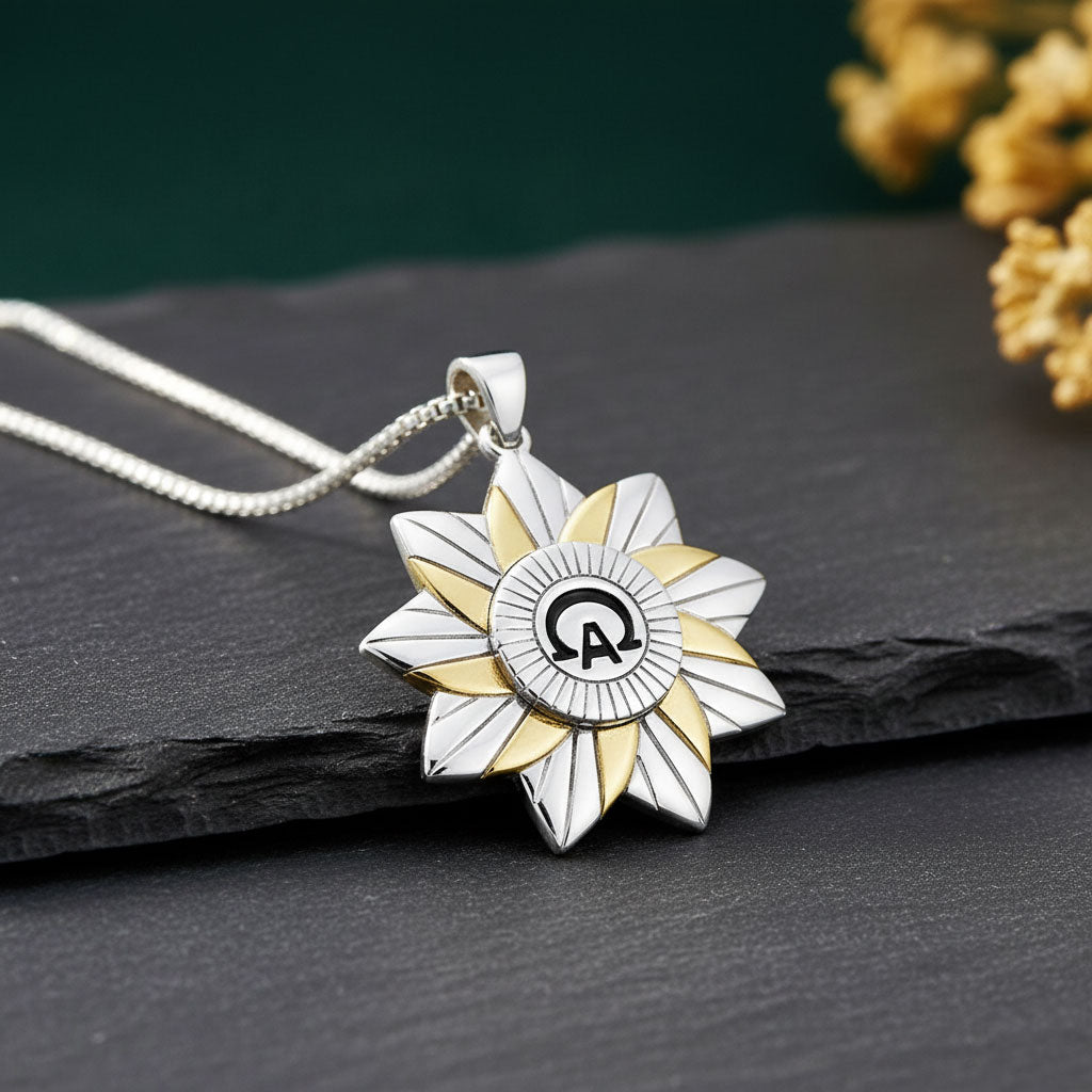 Alpha Omega Sterling Silver with 14K Gold Accent Pendant by Sibylle Grummes MPD1145