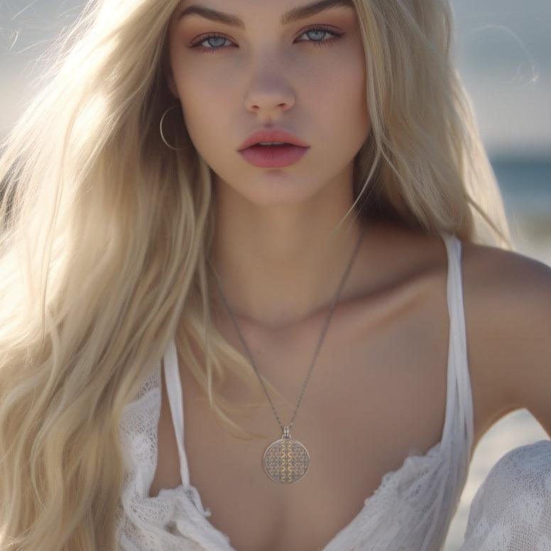 Flower of Life Mandala Silver and Gold Accent Pendant MPD1146 - Jewelry