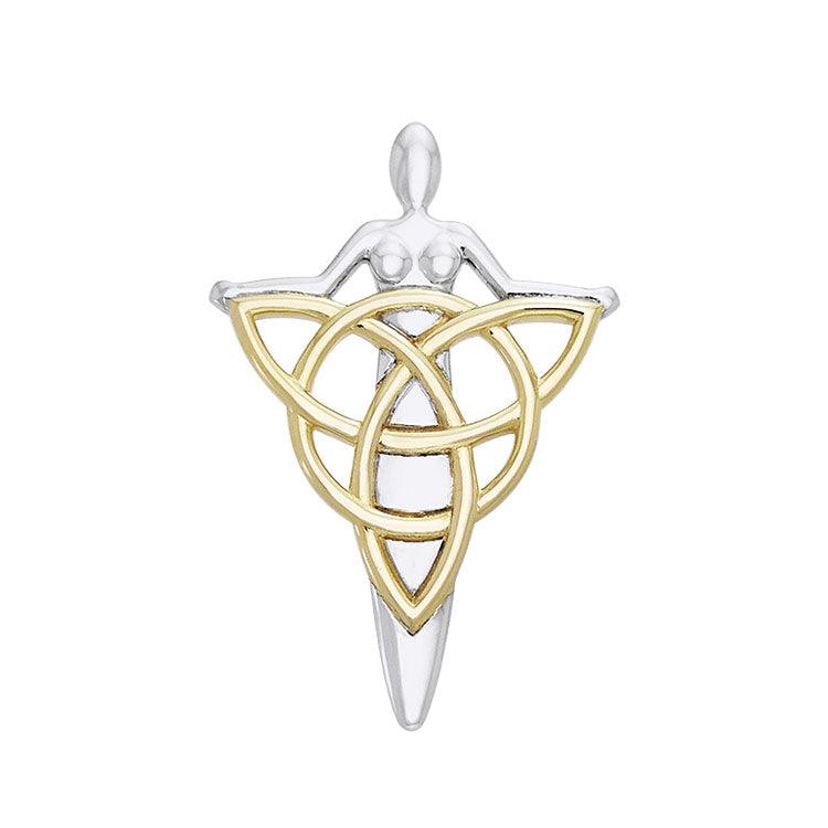 Celtic Danu Goddess Triquetra Silver with Gold Accent Pendant MPD1203 - Jewelry