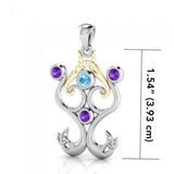 An endless life’s motif ~ Sterling Silver Celtic Triquetra Pendant with 14k Gold Accent and Gemstone MPD1274 - Jewelry