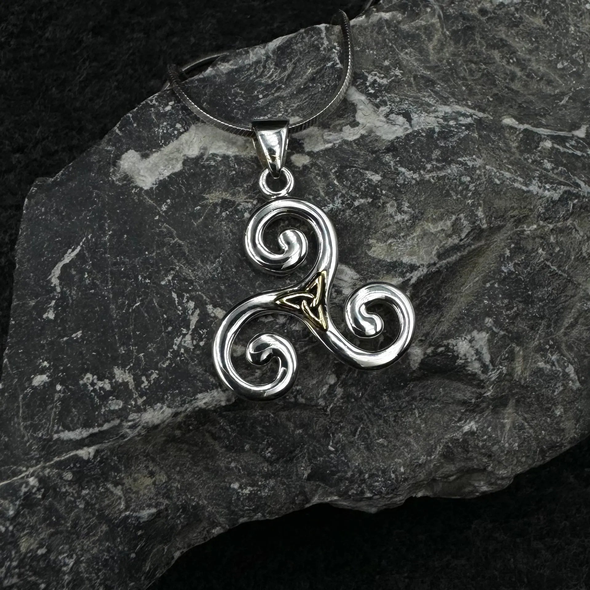 Streamlined artistic representation ~ Celtic Triquetra Sterling Silver 18K Gold Accent Pendant MPD1817