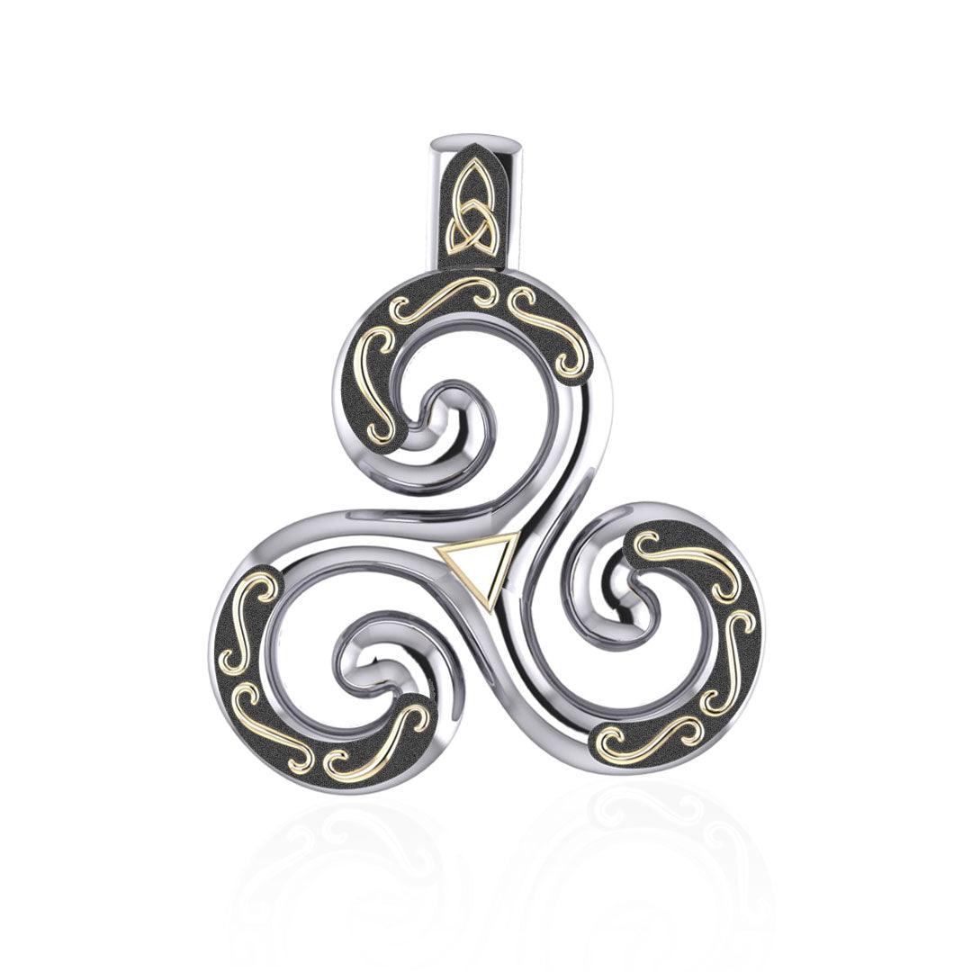Celtic Triskele Silver and 18K Gold Accent Pendant MPD1818 - Jewelry