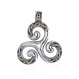 Celtic Triskele Silver and 18K Gold Accent Pendant MPD1818 - Jewelry