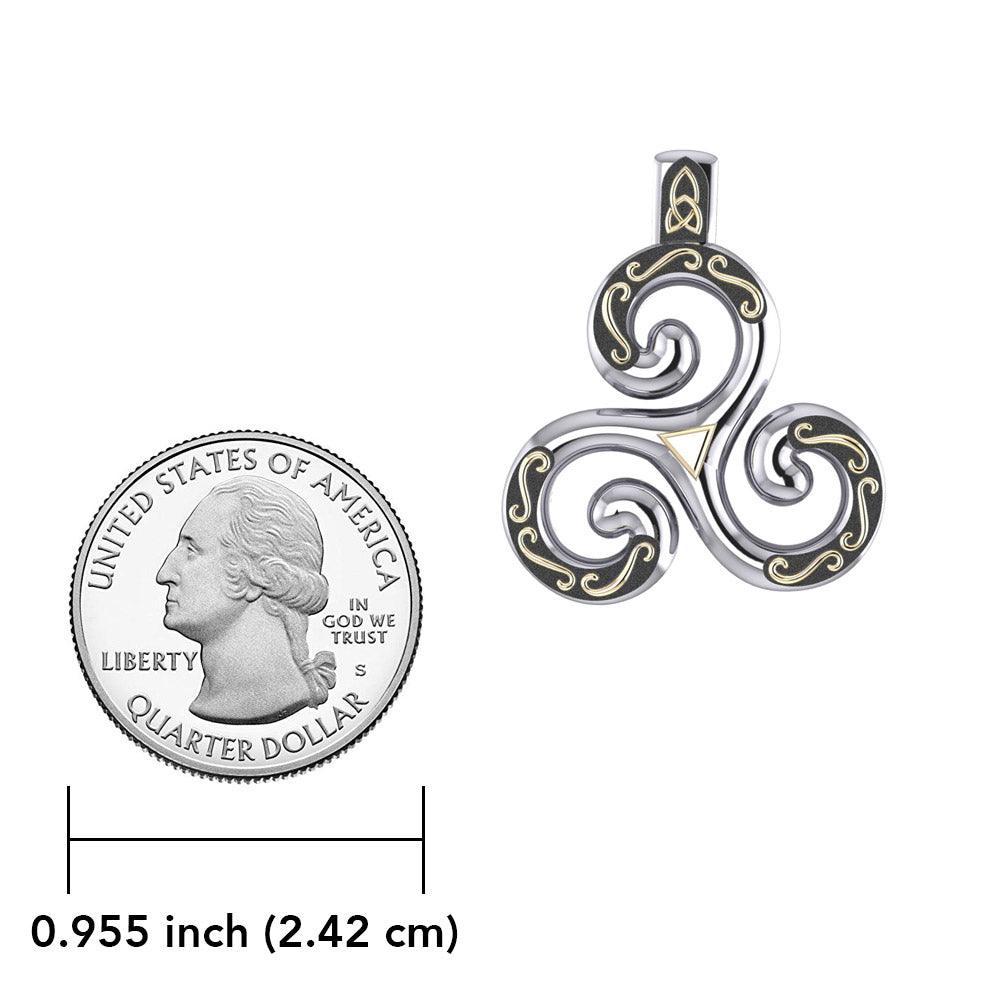Celtic Triskele Silver and 18K Gold Accent Pendant MPD1818 - Jewelry