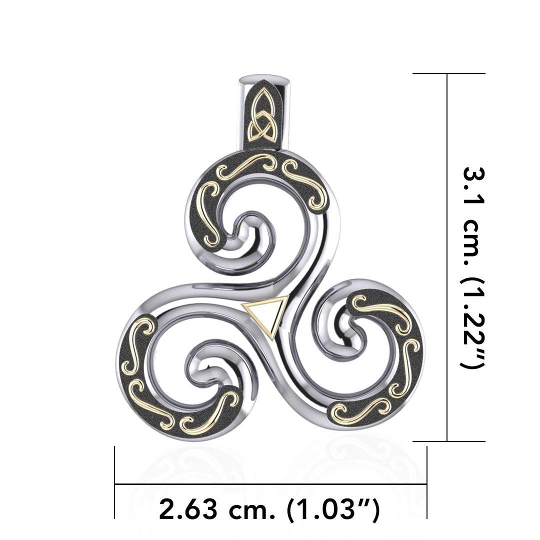 Celtic Triskele Silver and 18K Gold Accent Pendant MPD1818 - Jewelry
