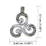 Celtic Triskele Silver and 18K Gold Accent Pendant MPD1818 - Jewelry