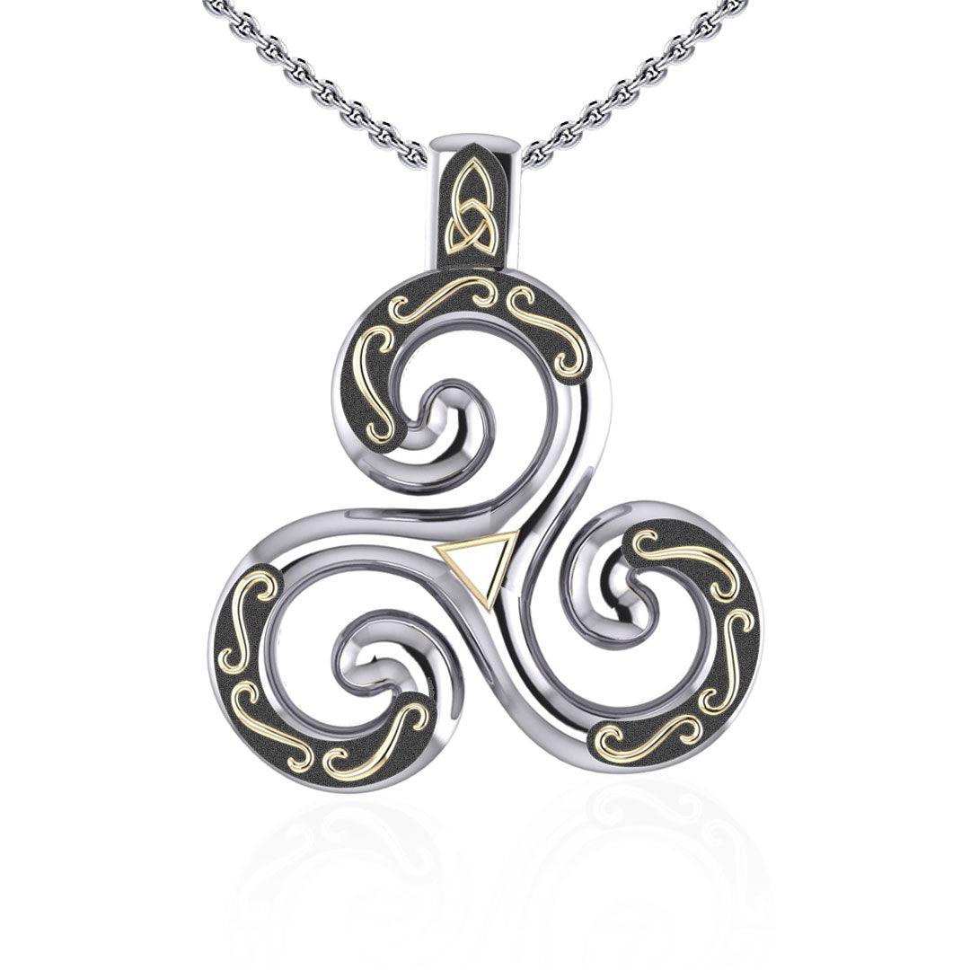 Celtic Triskele Silver and 18K Gold Accent Pendant MPD1818 - Jewelry