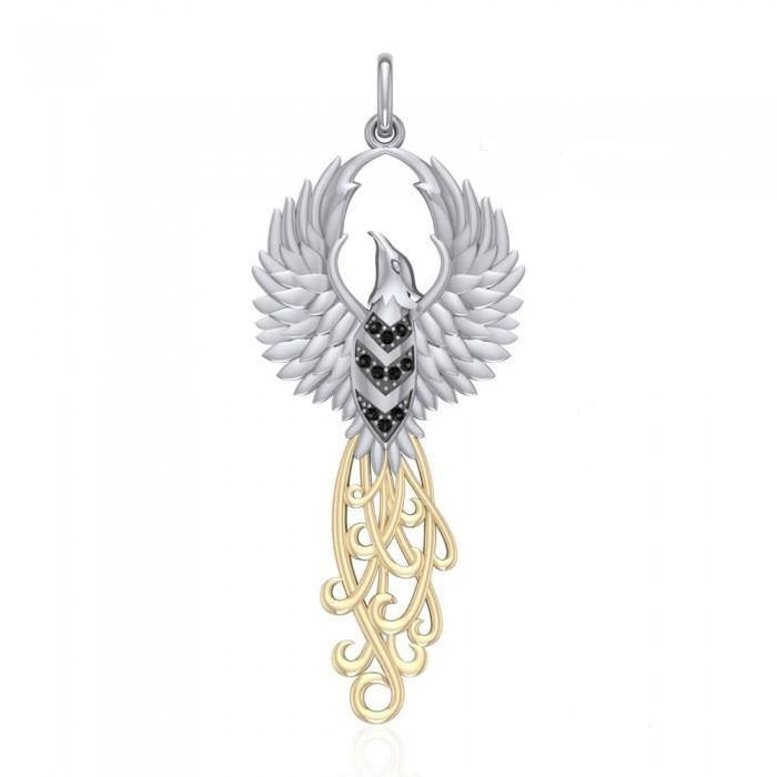 The Rise of the Mystical Fire Bird Sterling Silver and 14K Gold Accent Pendant MPD2915