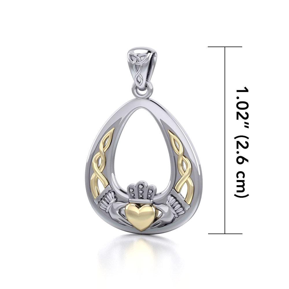 Celtic Claddagh Silver and 14K Gold Accent Pendant MPD3034 - Jewelry