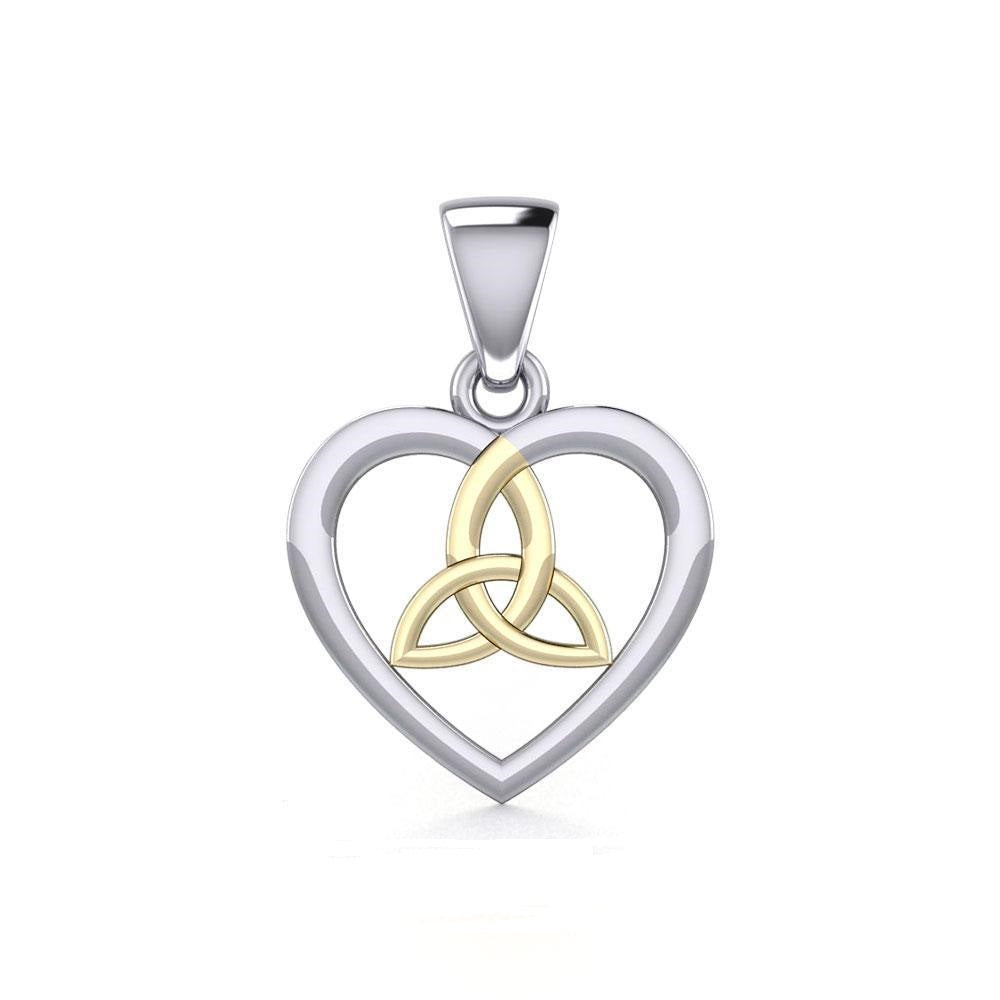Celtic Trinity Heart Sterling Silver and 14K Gold Accent Pendant MPD3562