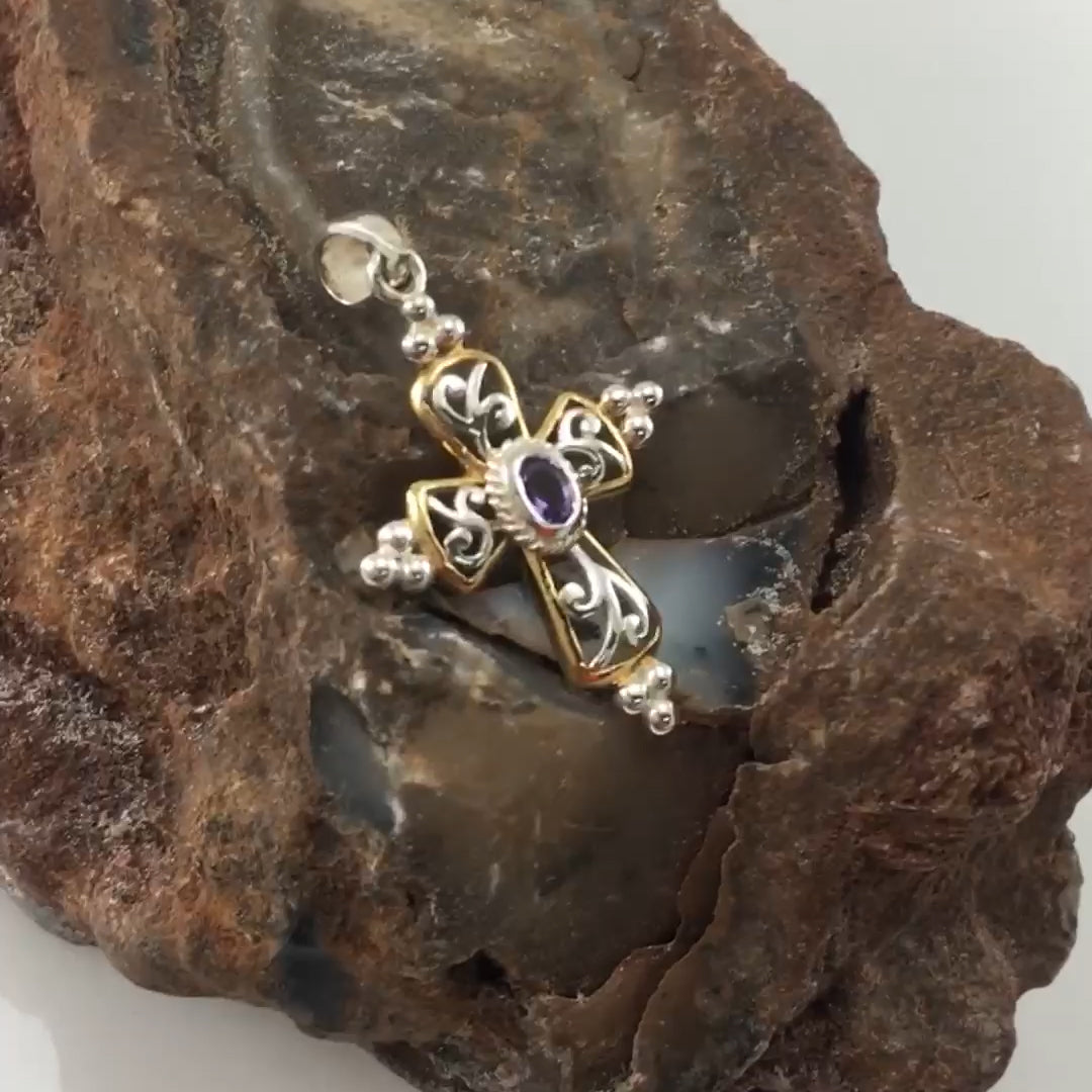 Victorian Cross Sterling Silver and 18K Gold Accent Pendant MPD3956