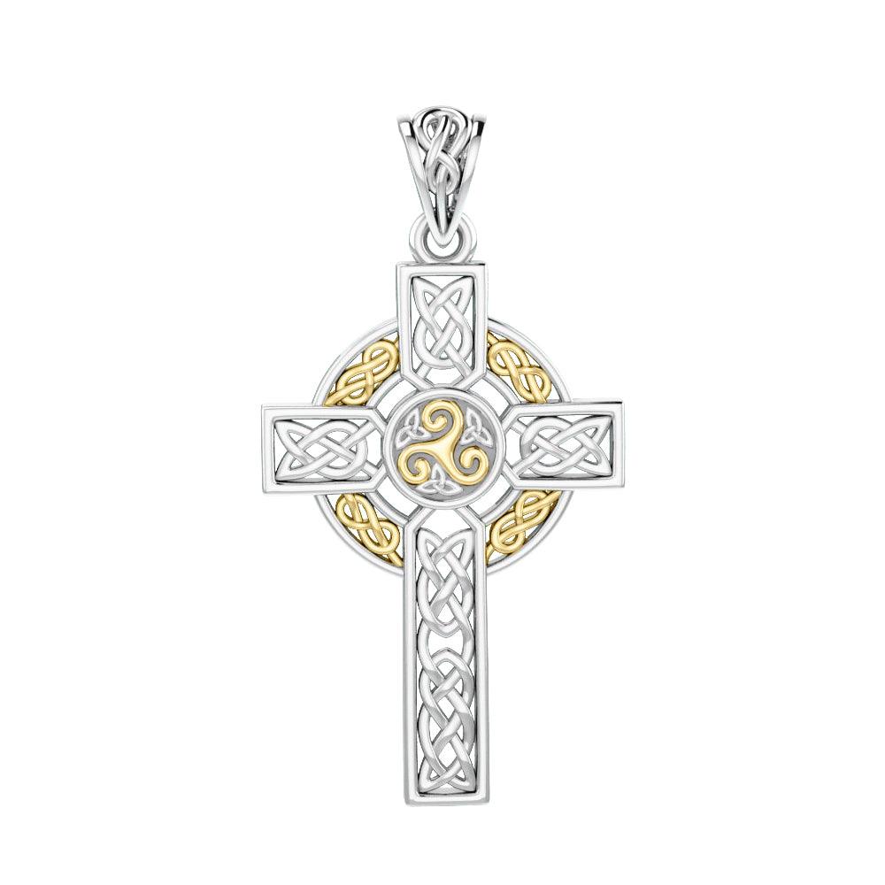 Celtic Cross Sterling Silver with 14K Gold Accent Pendant MPD3969 - Jewelry