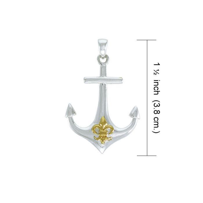 Anchored in the royalty of Fleur-de-Lis ~ Sterling Silver with 14K Gold Accent Pendant MPD4048