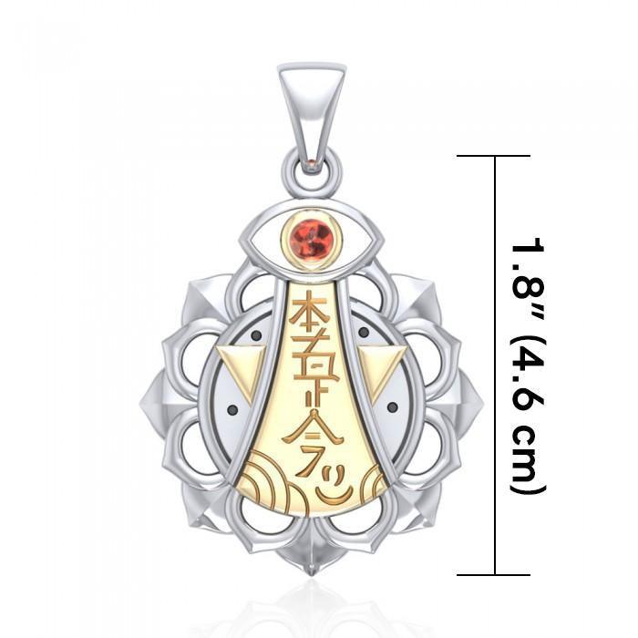 Chakra and Reiki Distance Healing Silver and 14K Gold accent Pendant with Gemstone MPD4929 - Jewelry