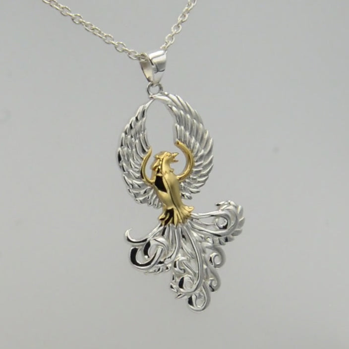 Majestic Phoenix Silver and 14K Gold Accent Pendant MPD5071
