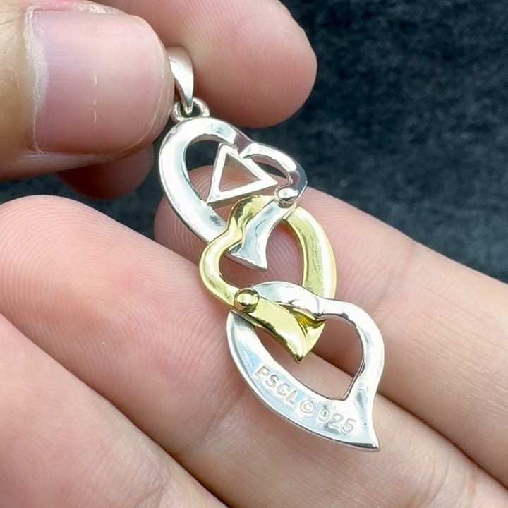 Triple Heart AA Recovery Pendant in Sterling Silver with 14K Gold Accents MPD6372
