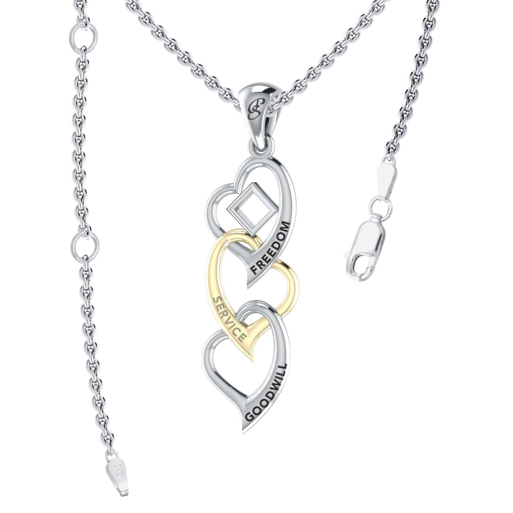Triple Heart NA Recovery Pendant in Sterling Silver with 14K Gold Accents MPD6373