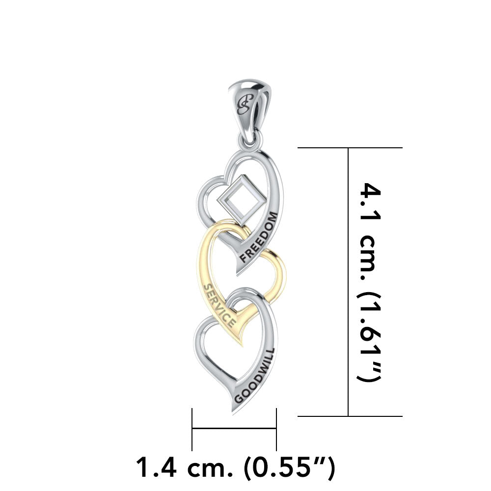 Triple Heart NA Recovery Pendant in Sterling Silver with 14K Gold Accents MPD6373