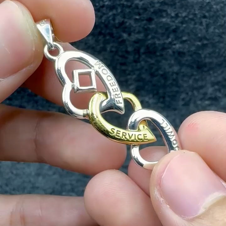Triple Heart NA Recovery Pendant in Sterling Silver with 14K Gold Accents MPD6373