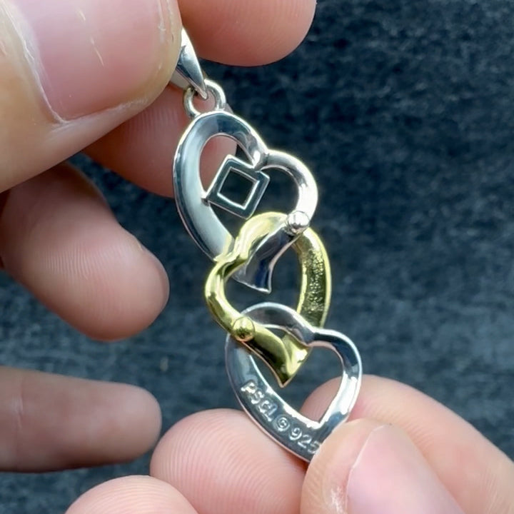 Triple Heart NA Recovery Pendant in Sterling Silver with 14K Gold Accents MPD6373