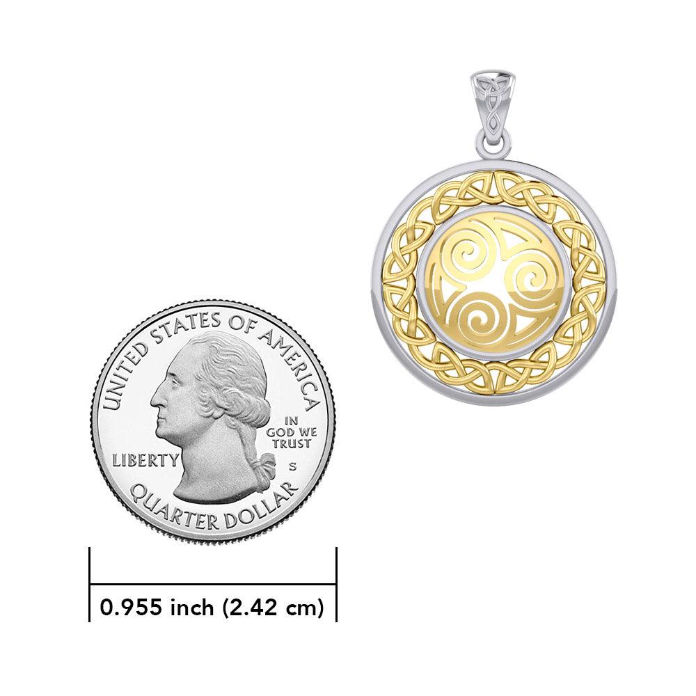 Celtic Knot Triskelion Spiral Silver with Gold Accent Pendant MPD727 - Jewelry