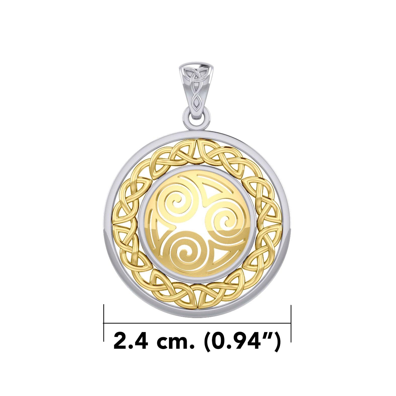 Celtic Knot Triskelion Spiral Silver with Gold Accent Pendant MPD727 - Jewelry