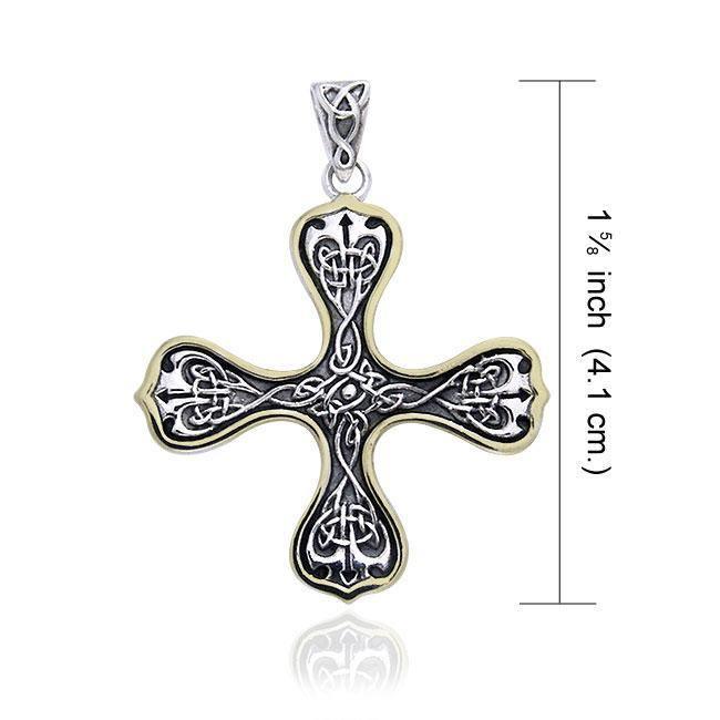 Elaborate Celtic Knotwork Cross Silver and 14K Gold Accent Pendant MPD988 - Jewelry