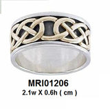 Intertwined eternity in all directions ~ Celtic Knotwork Sterling Silver Ring in 14K Gold accent MRI1206