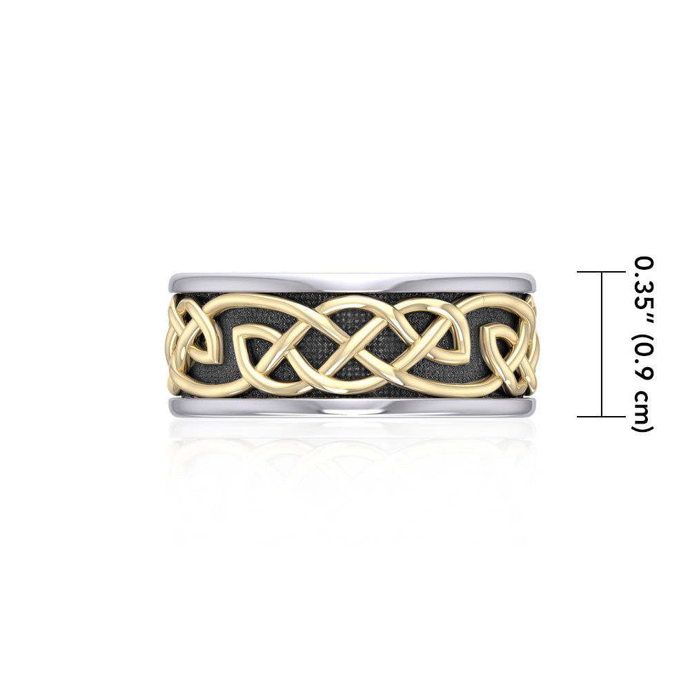 A marvelous vision of Celtic tradition ~ Celtic Knotwork Sterling Silver Ring with 14K Gold Accent MRI1205