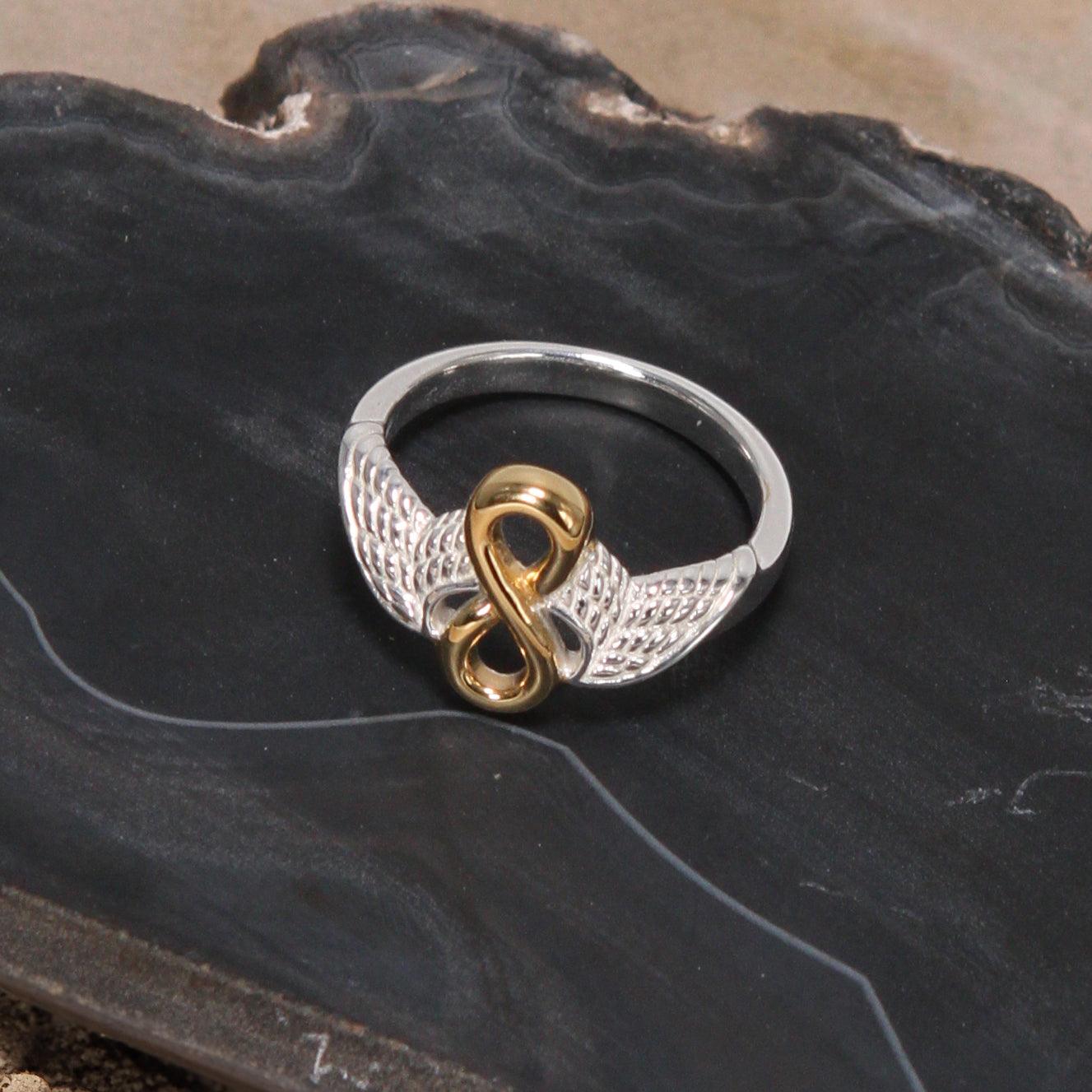 Angel Wings with Infinity Silver and Gold Accent Ring MRI1711 - Jewelry