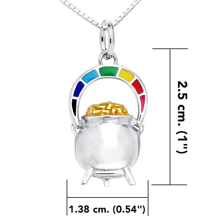Unparalleled mystery of the pot of gold in a rainbow ~ Sterling Silver Goddess Danu Necklace Jewelry with 14k Gold accent MSE191 - Jewelry