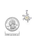 Swimming Turtle with Flower of Life Shell Silver and Gold Accent Pendant and Chain Set MSE973 - Jewelry