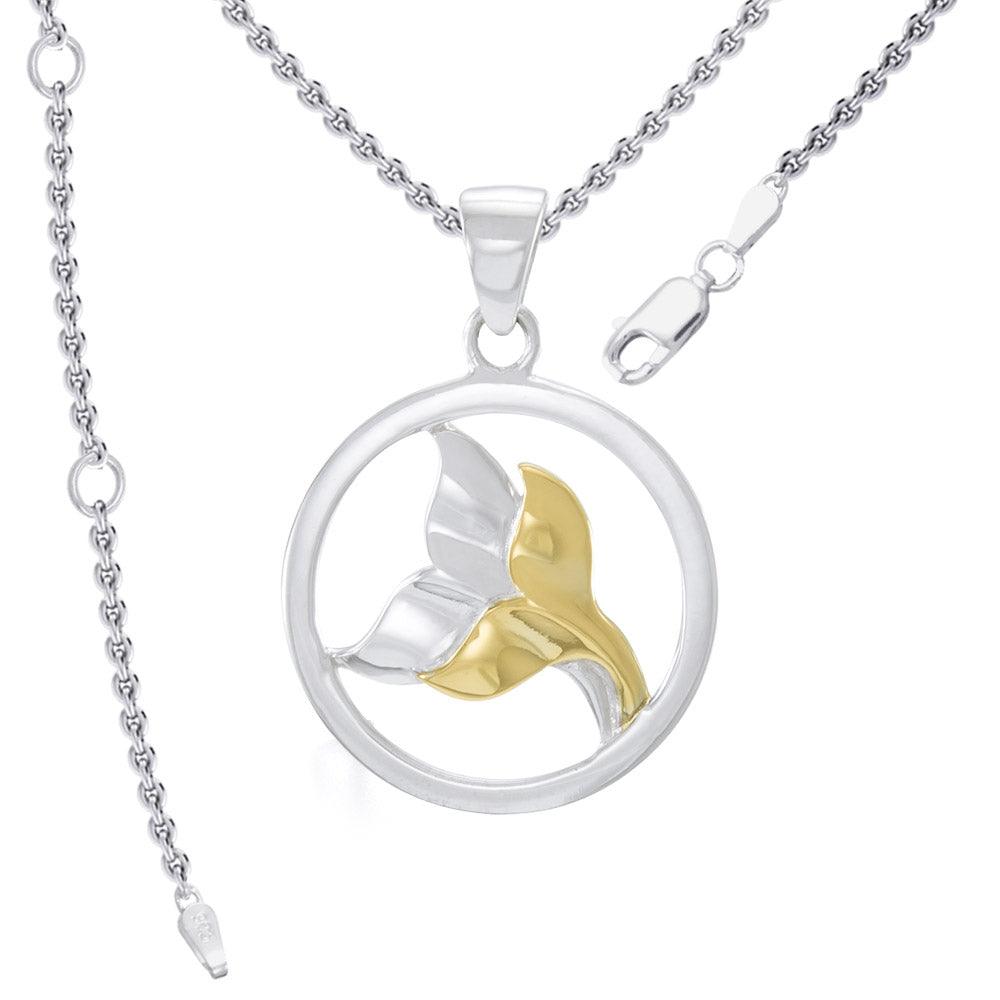 Double Whale Tail Sterling Silver with Gold Accent Pendant and Chain Set MSE974 - Jewelry