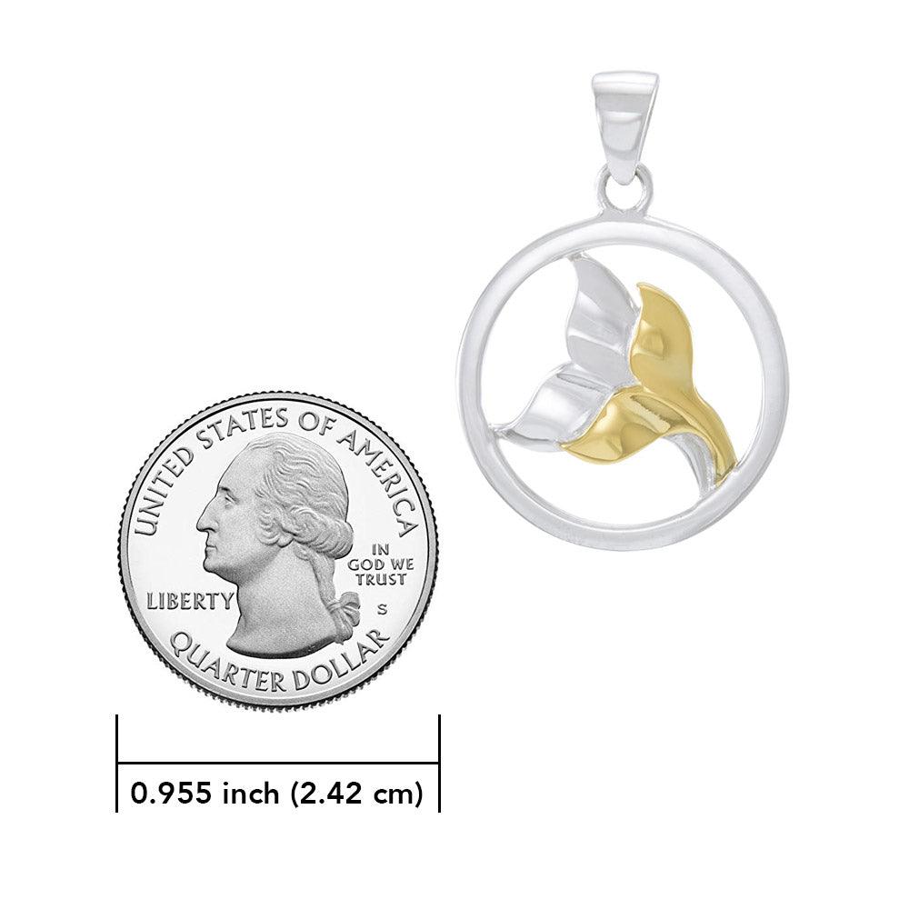 Double Whale Tail Sterling Silver with Gold Accent Pendant and Chain Set MSE974 - Jewelry