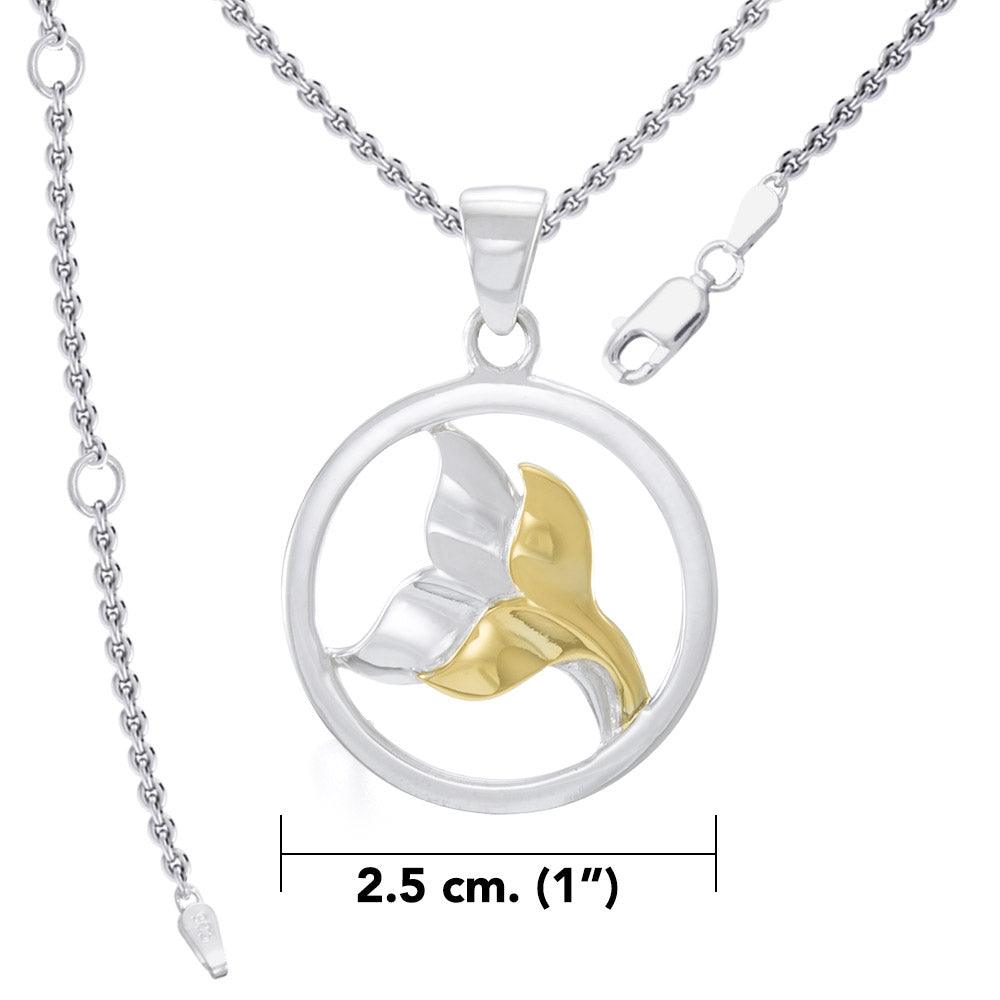 Double Whale Tail Sterling Silver with Gold Accent Pendant and Chain Set MSE974 - Jewelry