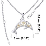 Swimming Dolphin with Flower of Life Silver and Gold Accent Pendant and Chain Set MSE975 - Jewelry