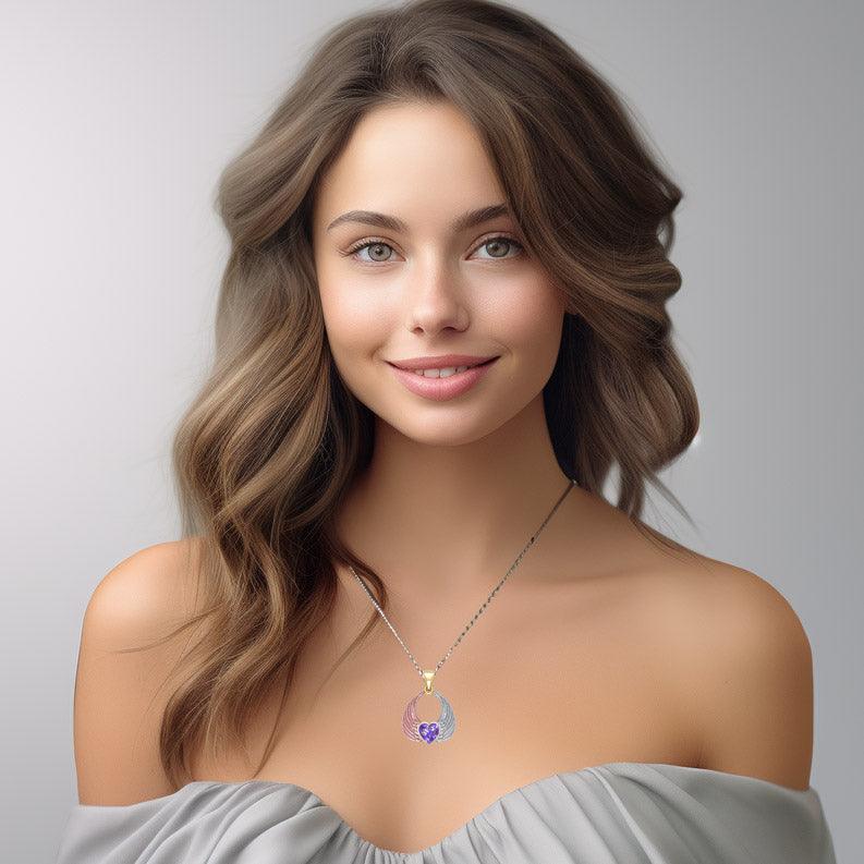 Angel Wing with Heart Gemstone Pendant Made from White, Yellow and Pink Gold RPD5169 - Jewelry