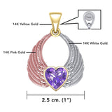Angel Wing with Heart Gemstone Pendant Made from White, Yellow and Pink Gold RPD5169 - Jewelry