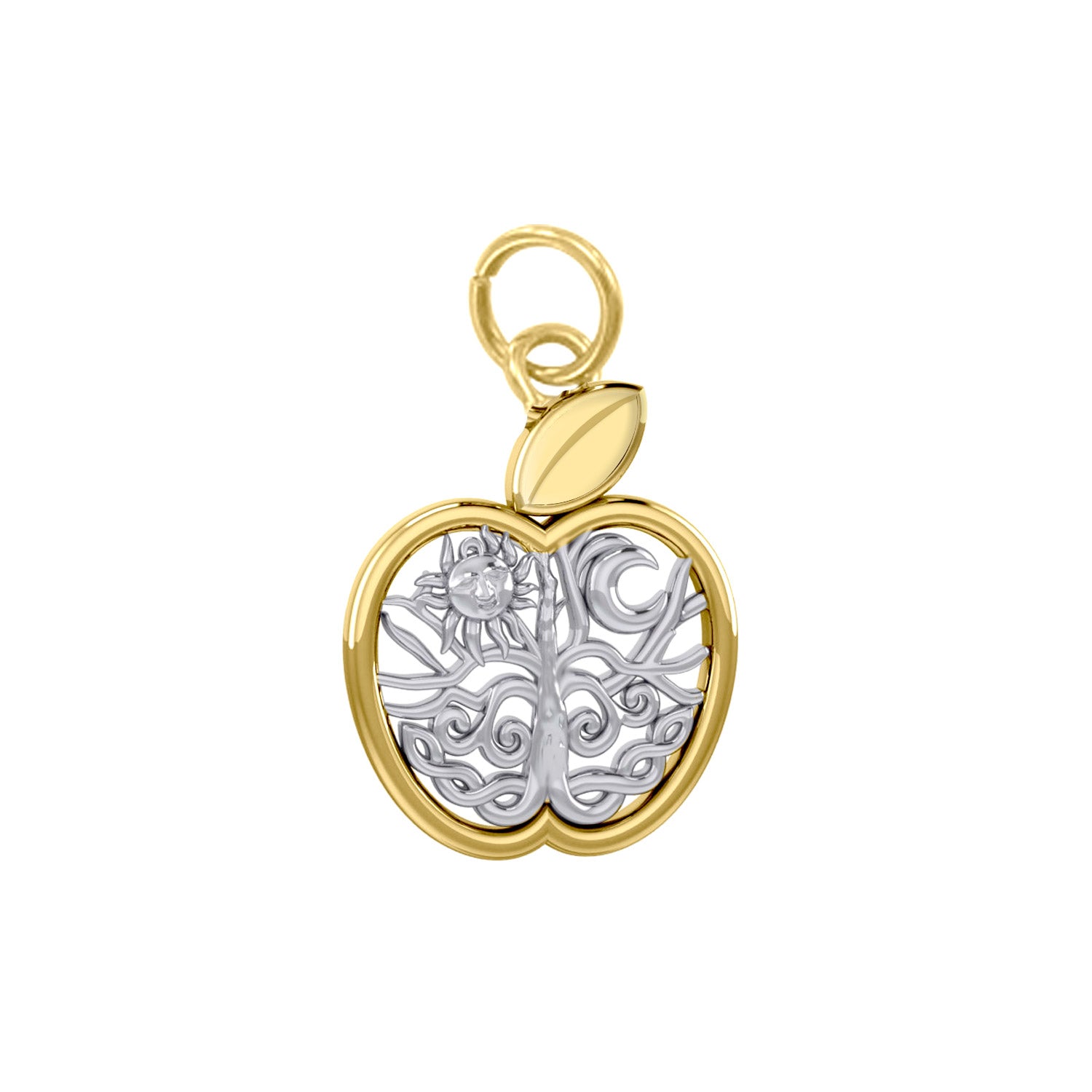 Celtic Spiritual Fruit Apple with Tree of Life 14K Solid Yellow and White Gold Charm RPD6445