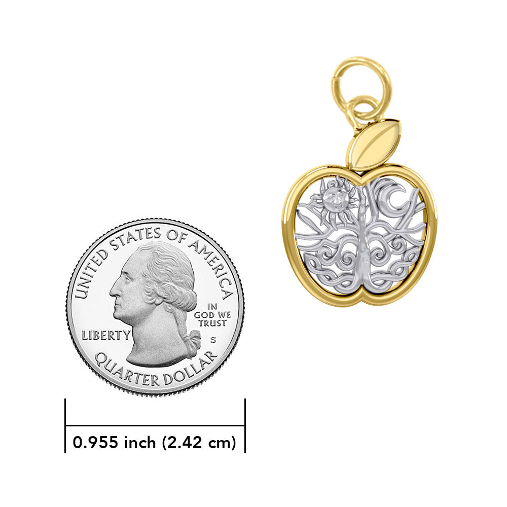 Celtic Spiritual Fruit Apple with Tree of Life 14K Solid Yellow and White Gold Charm RPD6445